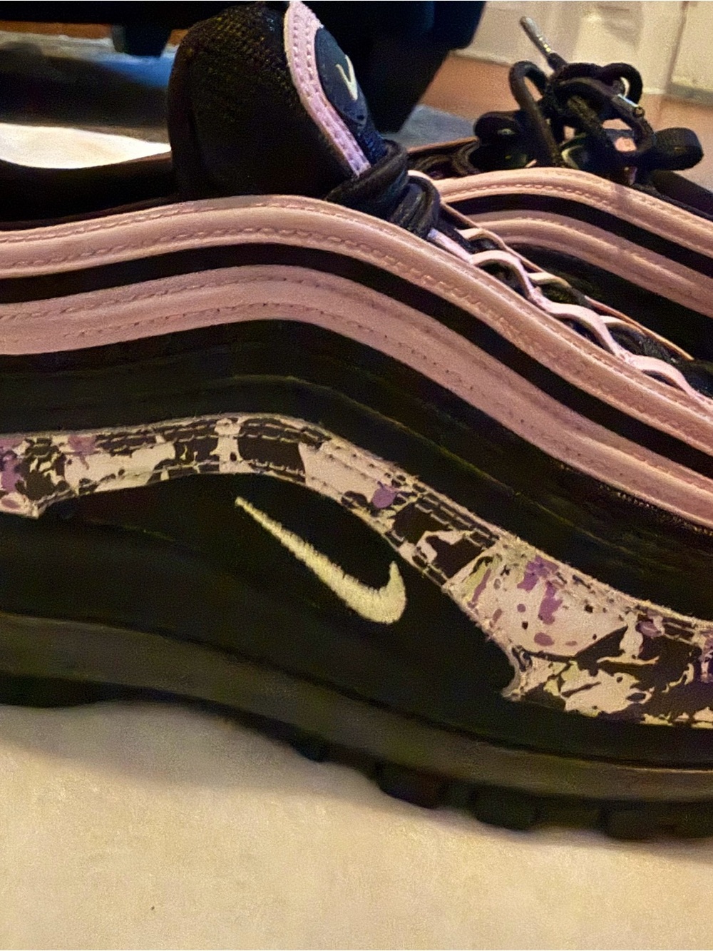 Nike Women's Black and Light Pink Wave-Detail Sneakers